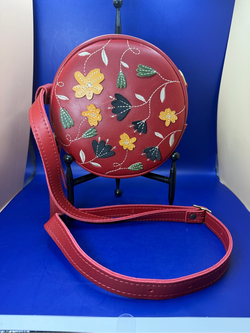 Portland Leather Small Circle Crossbody Limited Edition Folklore Red Floral